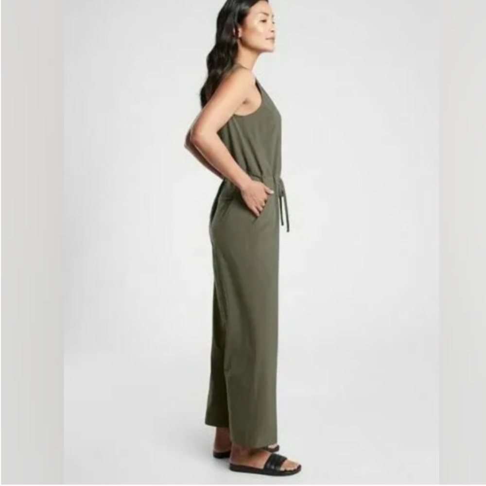Athleta Topanga wide leg jumpsuit olive green size L Y neck - Picture 4 of 14